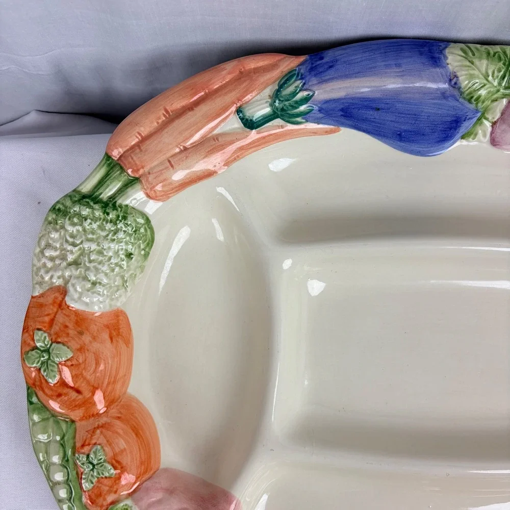 Fitz and Floyd Vintage 1986‎ Vegetable Divided Serving Platter Oval Ceramic Tray